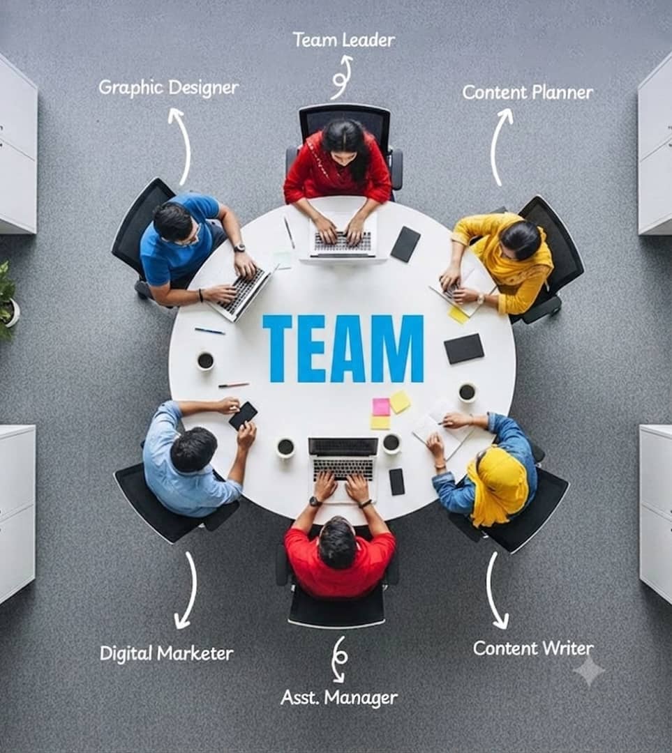 Team meeting around a laptop